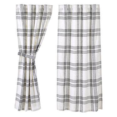 Black Plaid Short Panel Curtain Set of 2 63x36 VHC Brands - The Fox Decor